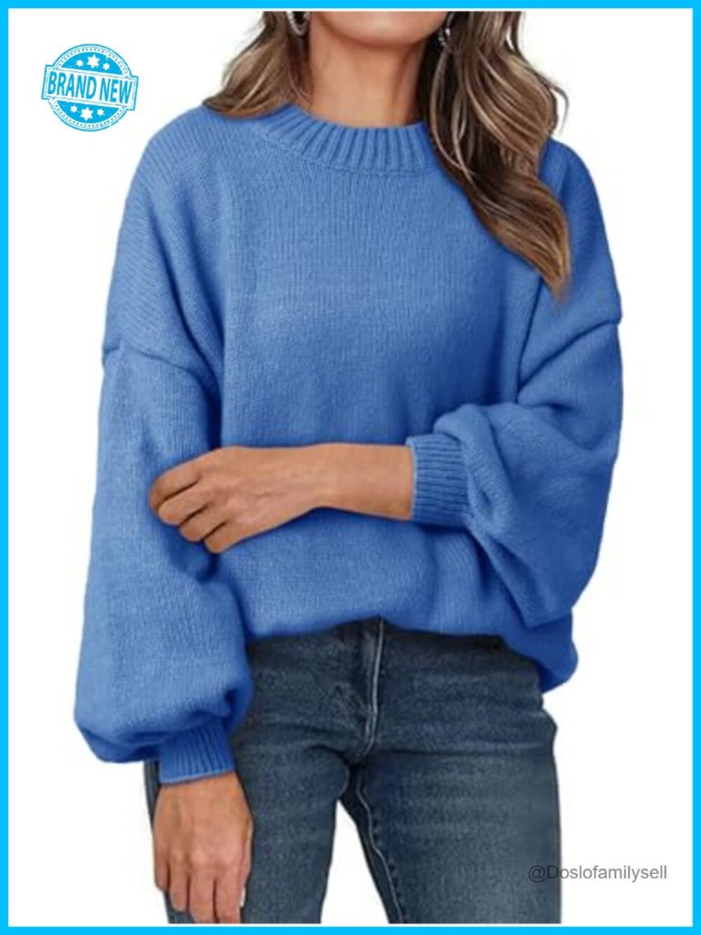 Oversized Chunky Knit Mock Neck Lantern Sleeve Pullover Sweater